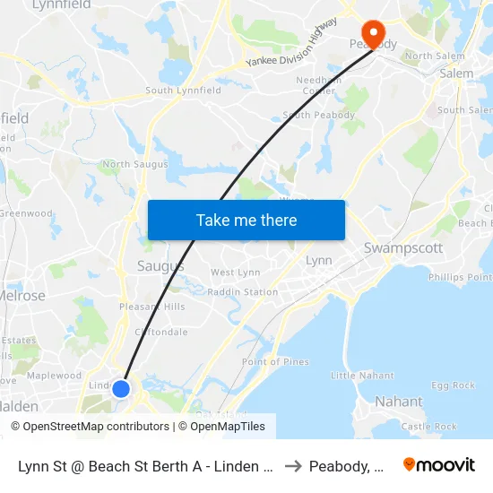Lynn St @ Beach St Berth A - Linden Sq to Peabody, MA map