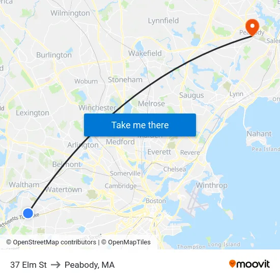 37 Elm St to Peabody, MA map
