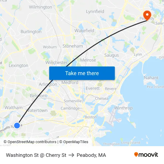Washington St @ Cherry St to Peabody, MA map