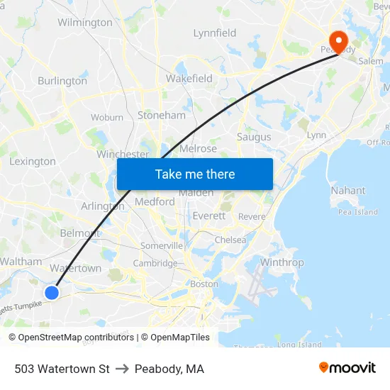 503 Watertown St to Peabody, MA map