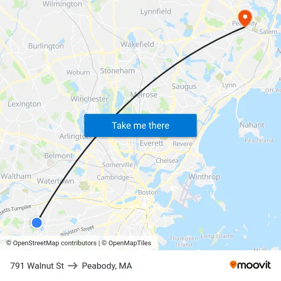 791 Walnut St to Peabody, MA map