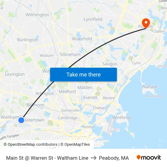 Main St @ Warren St - Waltham Line to Peabody, MA map