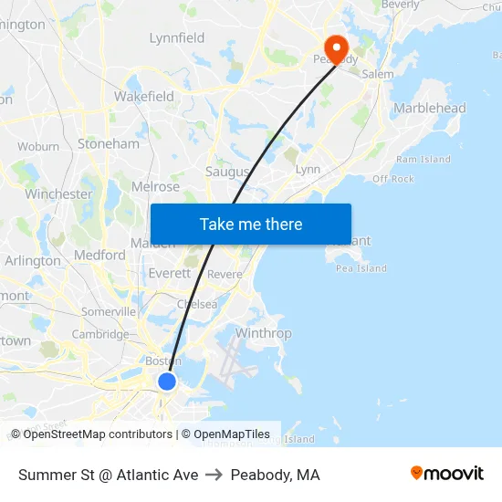 Summer St @ Atlantic Ave to Peabody, MA map