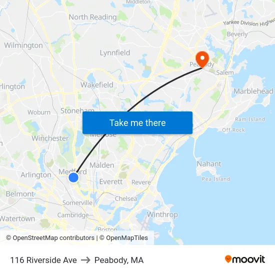 116 Riverside Ave to Peabody, MA map