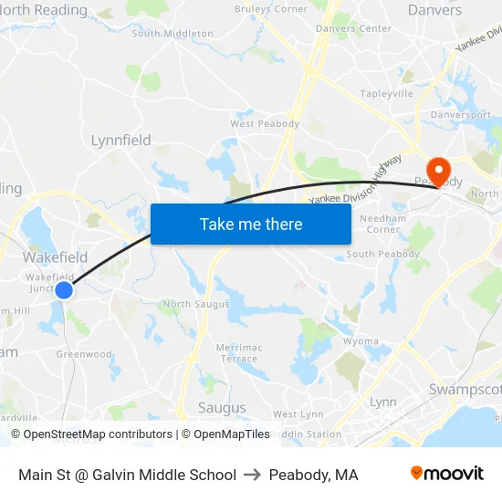 Main St @ Galvin Middle School to Peabody, MA map