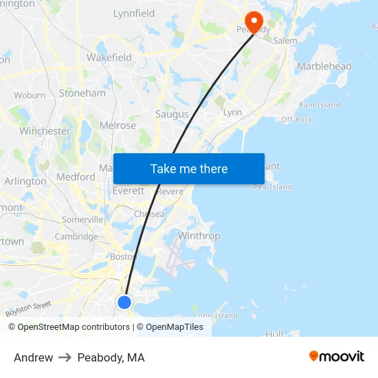 Andrew to Peabody, MA map