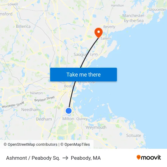 Ashmont / Peabody Sq. to Peabody, MA map