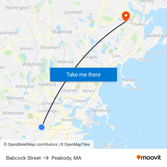 Babcock Street to Peabody, MA map