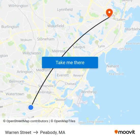 Warren Street to Peabody, MA map