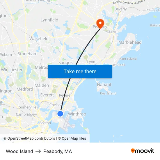 Wood Island to Peabody, MA map