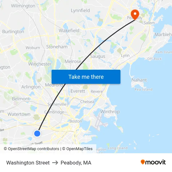 Washington Street to Peabody, MA map