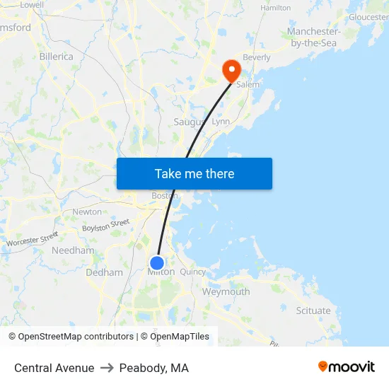 Central Avenue to Peabody, MA map