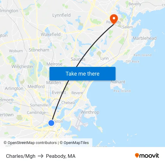 Charles/Mgh to Peabody, MA map