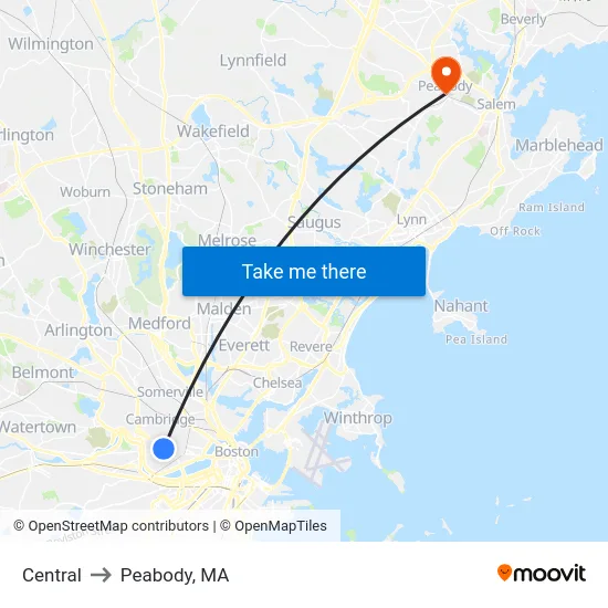Central to Peabody, MA map