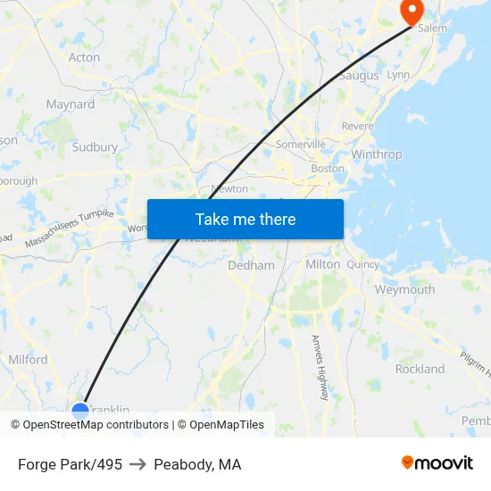 Forge Park/495 to Peabody, MA map