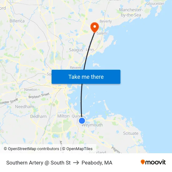 Southern Artery @ South St to Peabody, MA map