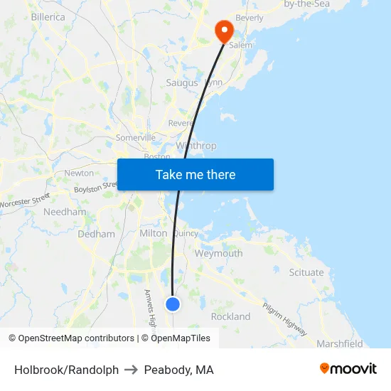 Holbrook/Randolph to Peabody, MA map