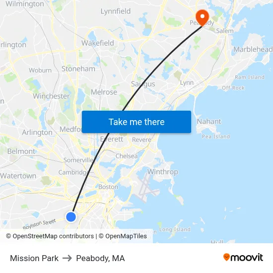 Mission Park to Peabody, MA map