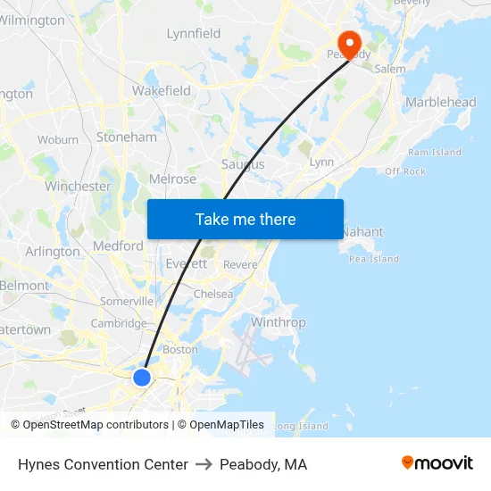Hynes Convention Center to Peabody, MA map