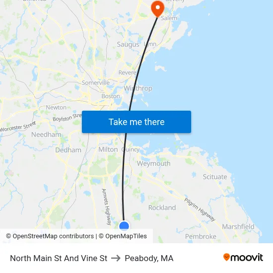 North Main St And Vine St to Peabody, MA map