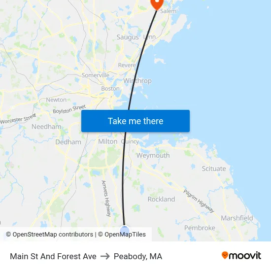 Main St And Forest Ave to Peabody, MA map