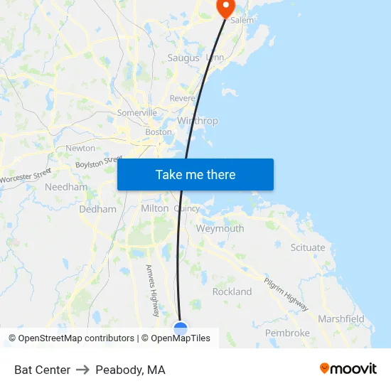 Bat Center to Peabody, MA map