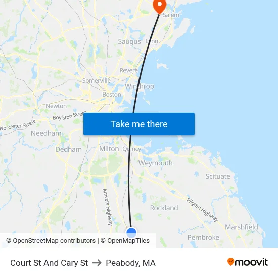 Court St And Cary St to Peabody, MA map