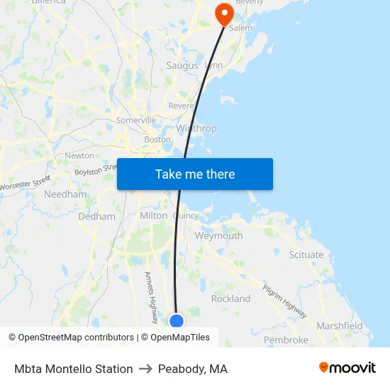 Mbta Montello Station to Peabody, MA map