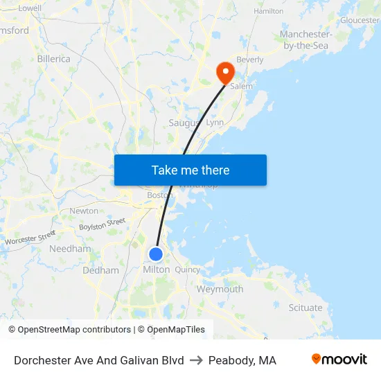 Dorchester Ave And Galivan Blvd to Peabody, MA map