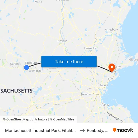 Montachusett Industrial Park, Fitchburg to Peabody, MA map