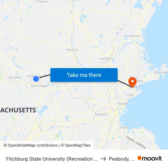 Fitchburg State University (Recreation Center) to Peabody, MA map