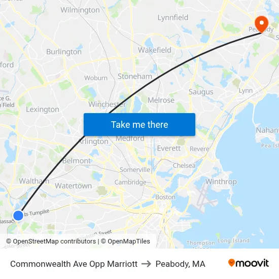 Commonwealth Ave Opp Marriott to Peabody, MA map