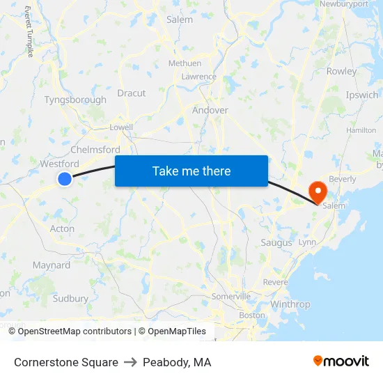 Cornerstone Square to Peabody, MA map