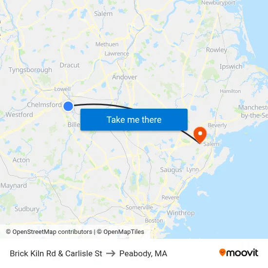 Brick Kiln Rd & Carlisle St to Peabody, MA map