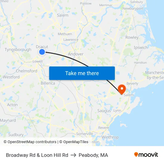 Broadway Rd & Loon Hill Rd to Peabody, MA map