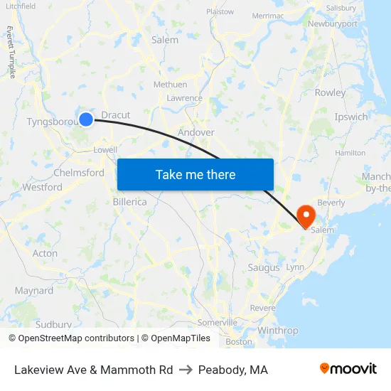 Lakeview Ave & Mammoth Rd to Peabody, MA map