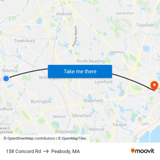 158 Concord Rd to Peabody, MA map