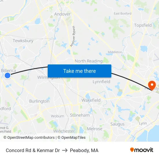 Concord Rd & Kenmar Dr to Peabody, MA map