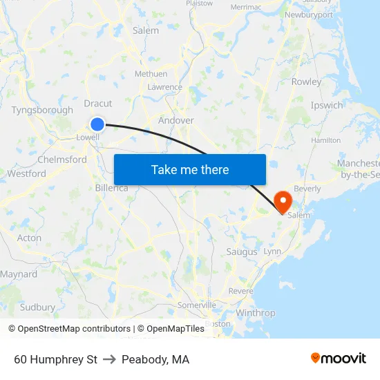 60 Humphrey St to Peabody, MA map