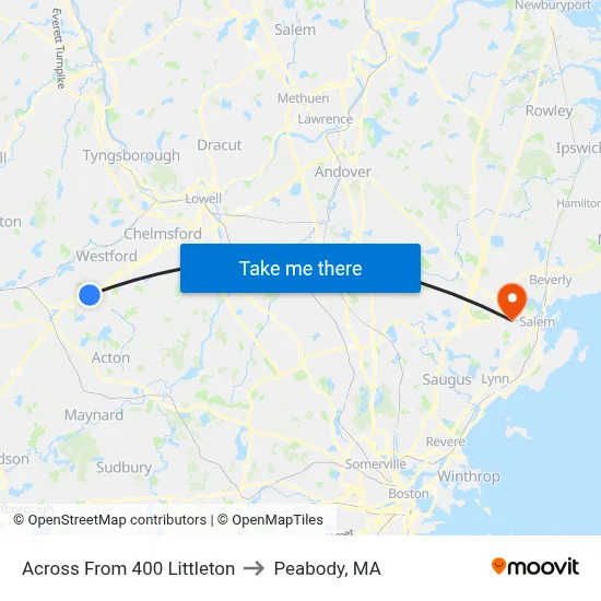 Across From 400 Littleton to Peabody, MA map
