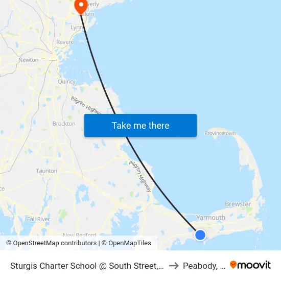 Sturgis Charter School @ South Street, Hyannis to Peabody, MA map
