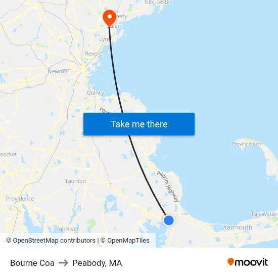 Bourne Coa to Peabody, MA map