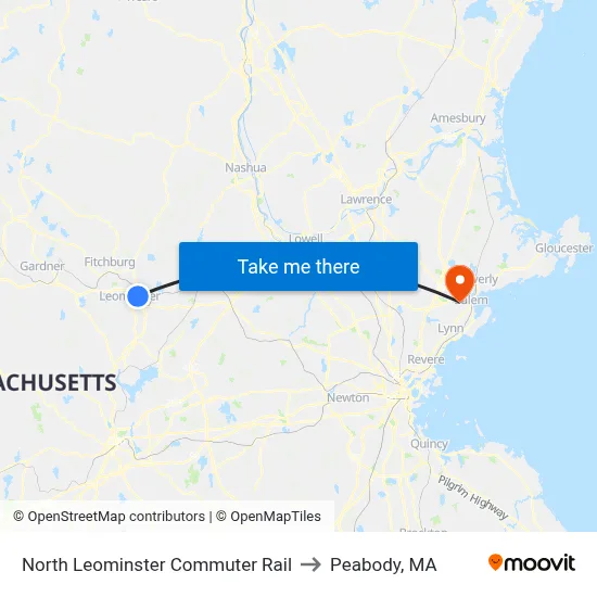 North Leominster Commuter Rail to Peabody, MA map