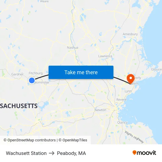 Wachusett Station to Peabody, MA map