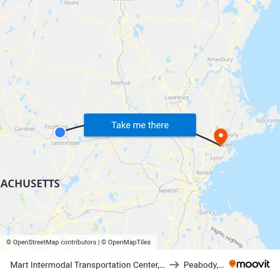 Mart Intermodal Transportation Center, Fitchburg to Peabody, MA map