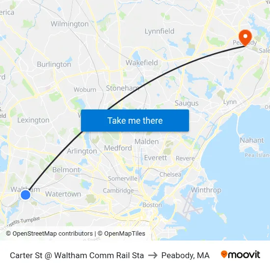 Carter St @ Waltham Comm Rail Sta to Peabody, MA map