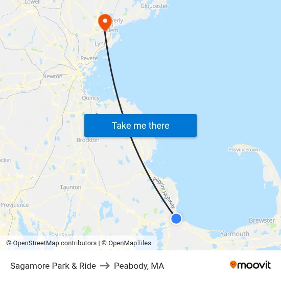 Sagamore Park & Ride to Peabody, MA map