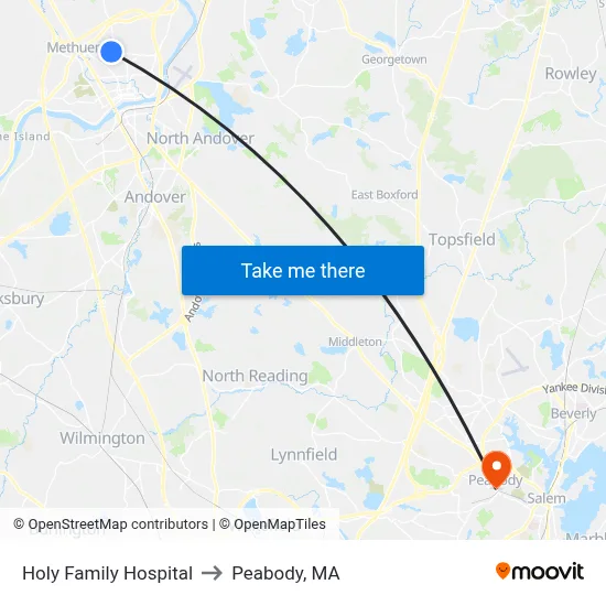 Holy Family Hospital to Peabody, MA map