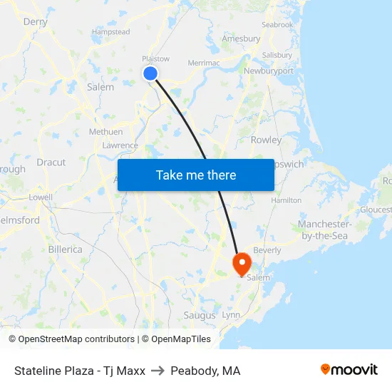 Stateline Plaza - Tj Maxx to Peabody, MA map