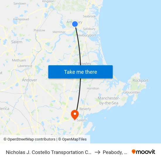 Nicholas J. Costello Transportation Center to Peabody, MA map